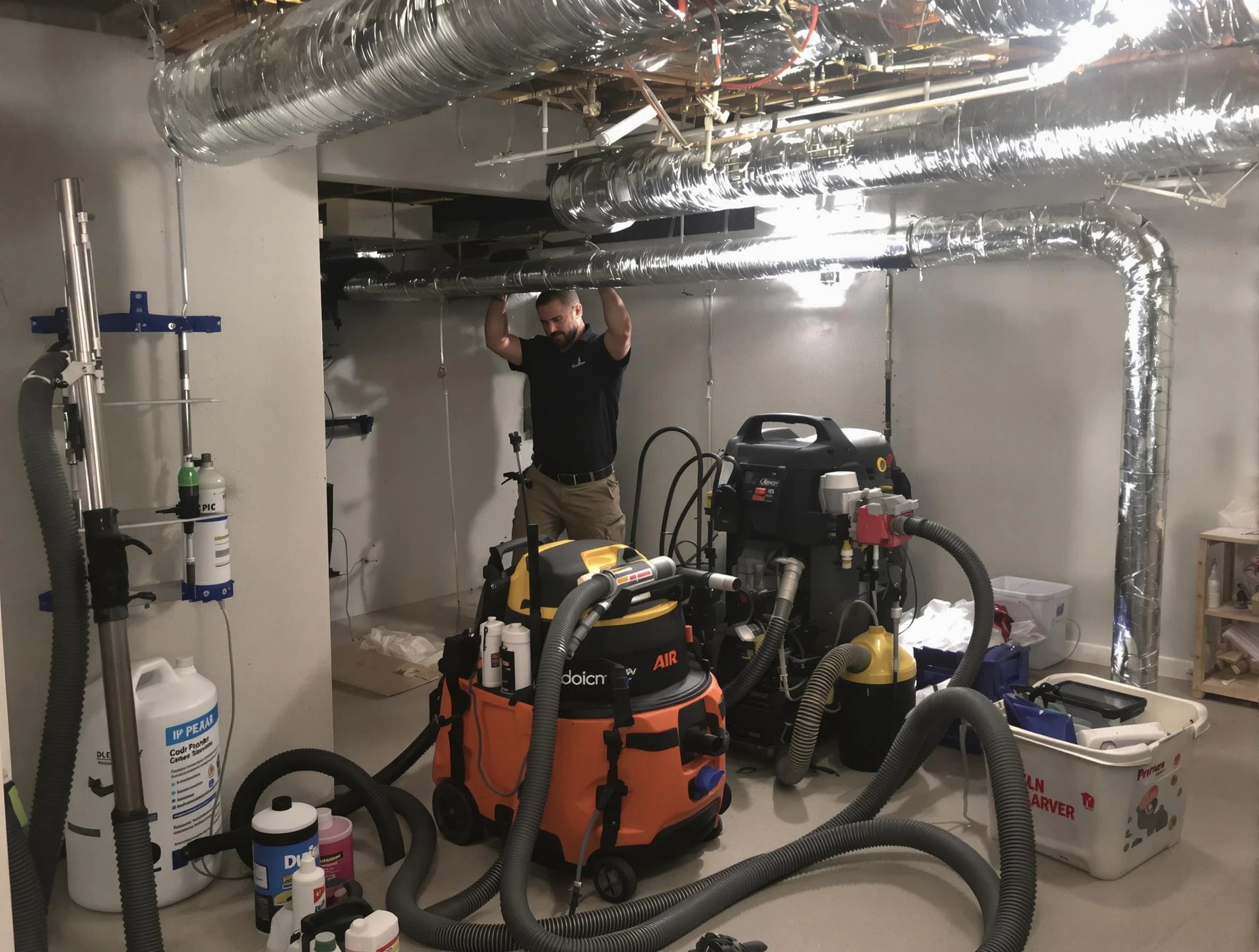 Bethany Air Duct Cleaning specialist performing professional mold removal from air ducts using safety equipment in Bethany