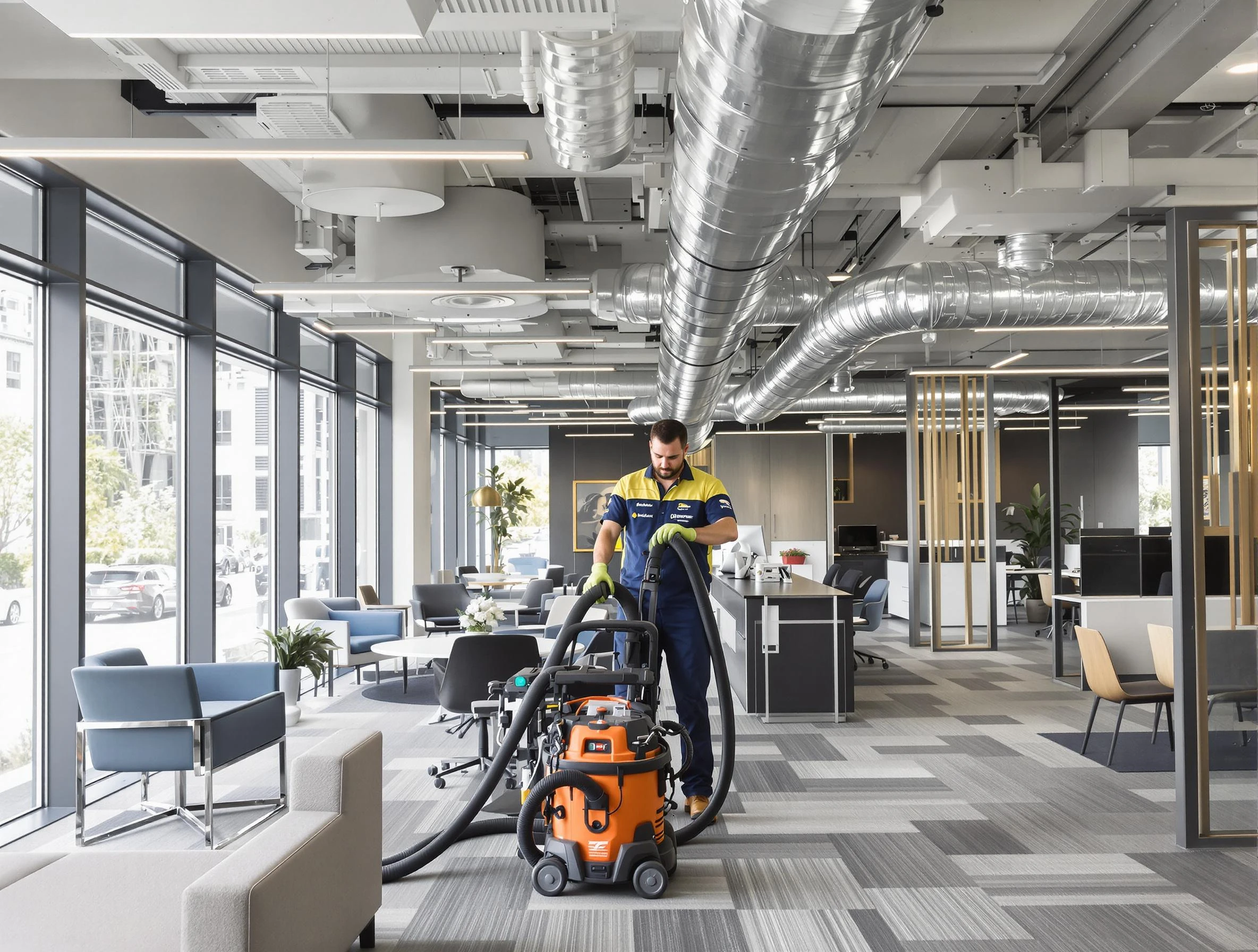 Bethany Air Duct Cleaning team performing thorough commercial duct cleaning at a Bethany business center