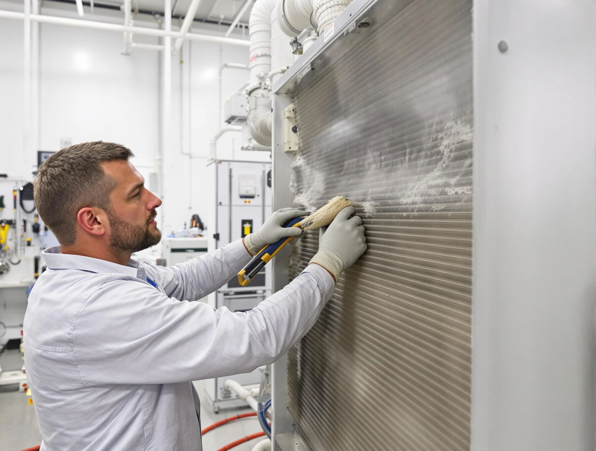 Bethany Air Duct Cleaning technician performing precision commercial coil cleaning at a Bethany business